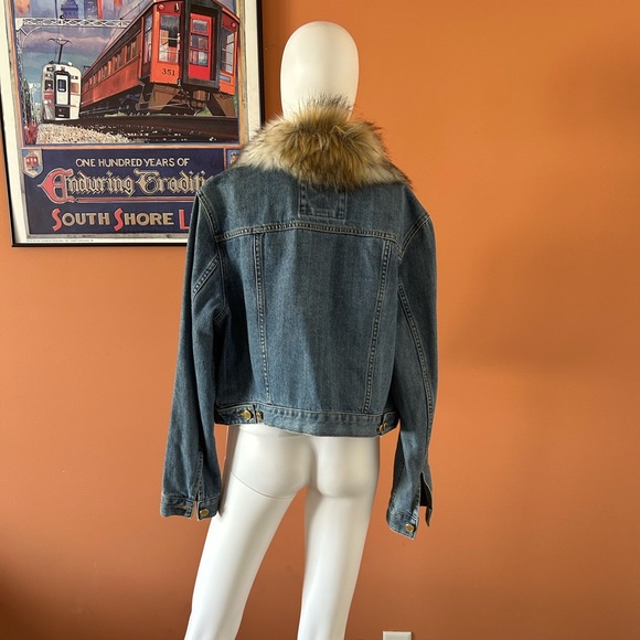 MICHAEL MICHAEL KORS faux fur collared cropped jean jacket - Picture 9 of 12